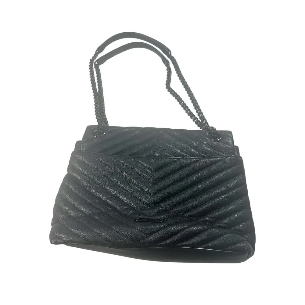 Rebecca Minkoff Edie Flap Medium Leather Shoulder Bag‎ All Black Hardware EUC